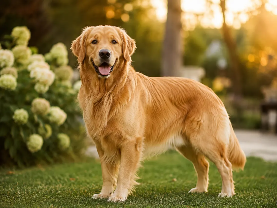 Golden Retriever in einem sonnigen Garten